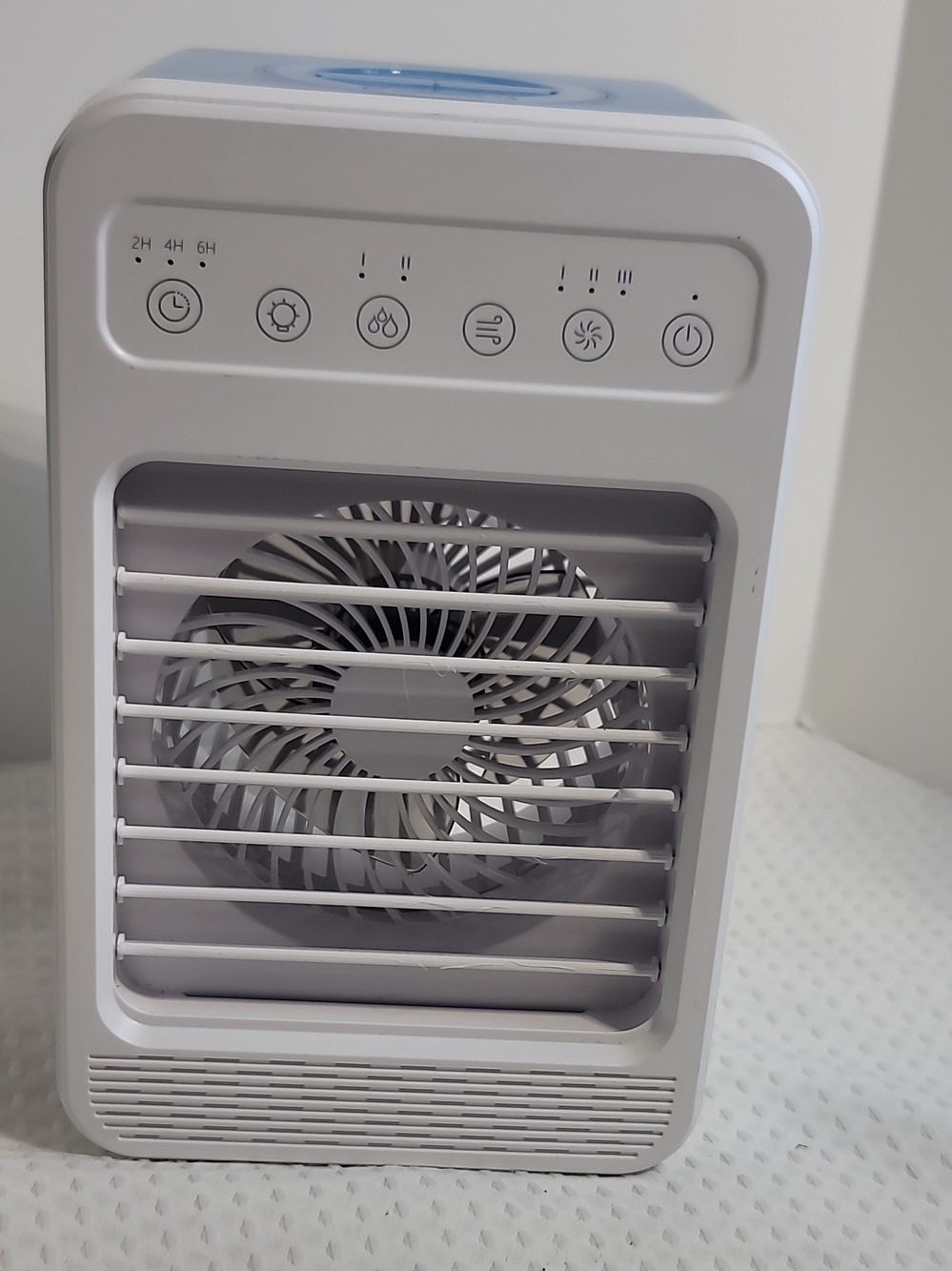 Compact Portable Air Cooler with Light Blue Accent